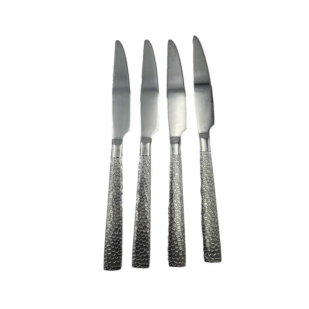 Hammered Hexagon Stainless Steel 4 Dinner Knives 9.25